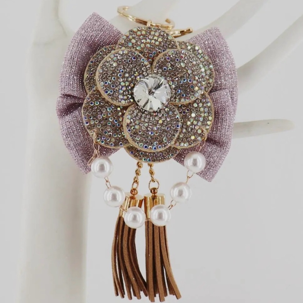 Elegant Gold and Purple Floral keychain with Pearls